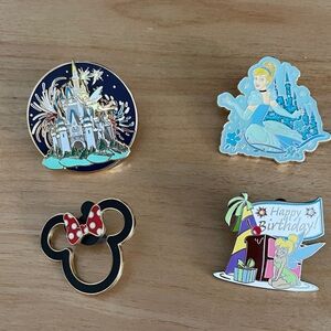 Disney Collectible Pins Set - Blue, Black, Gold, Red